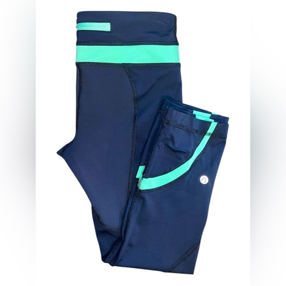 Lululemon Run Inspire Crop II Leggings – Navy & Teal – Size 4 - Picture 1 of 3